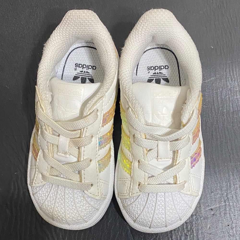 Adidas Kids Cream Sneakers with Iridescent Stripes
